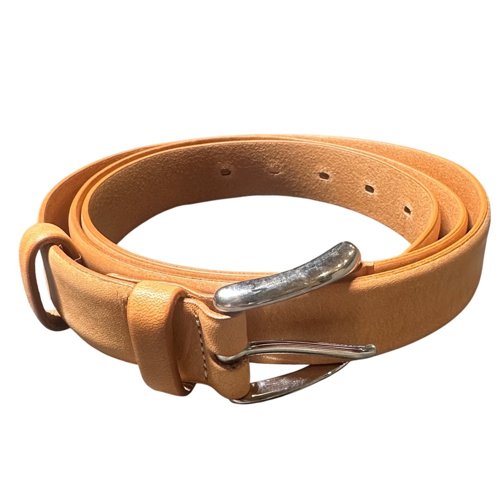 ORVIS Mens Genuine Leather Belt Made in Italy‎ Silver Buckle Tan Size 44in/110cm
